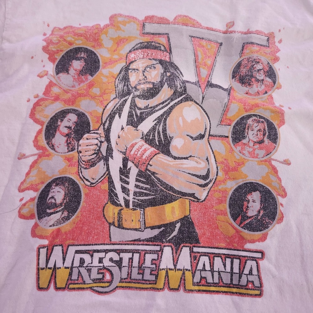WWE Randy Macho Man Savage T-Shirt Small White WrestleMania V Retro Graphic Tee - Picture 2 of 12